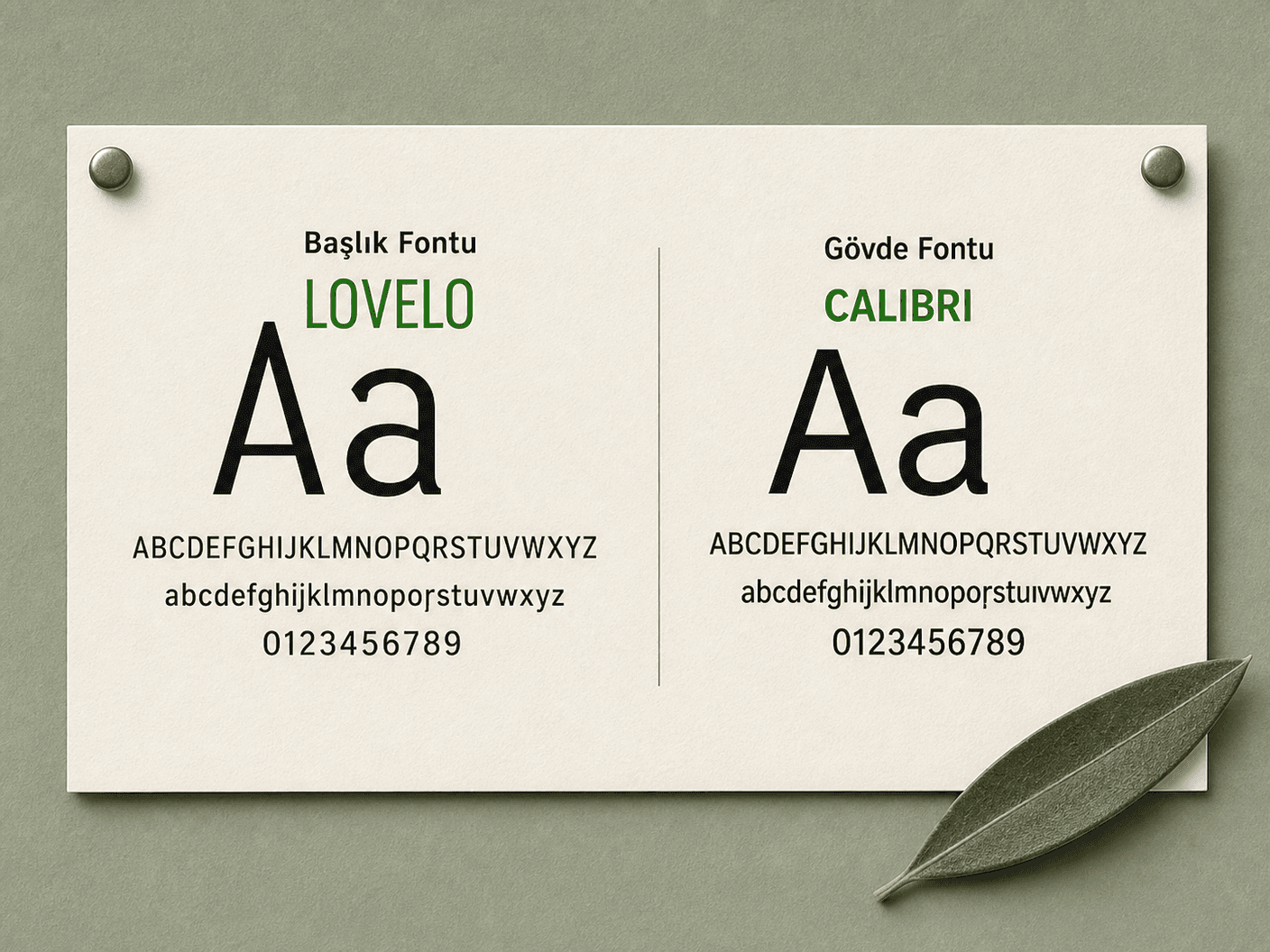 Tipografi numune kartı: Lovelo başlık, Calibri gövde