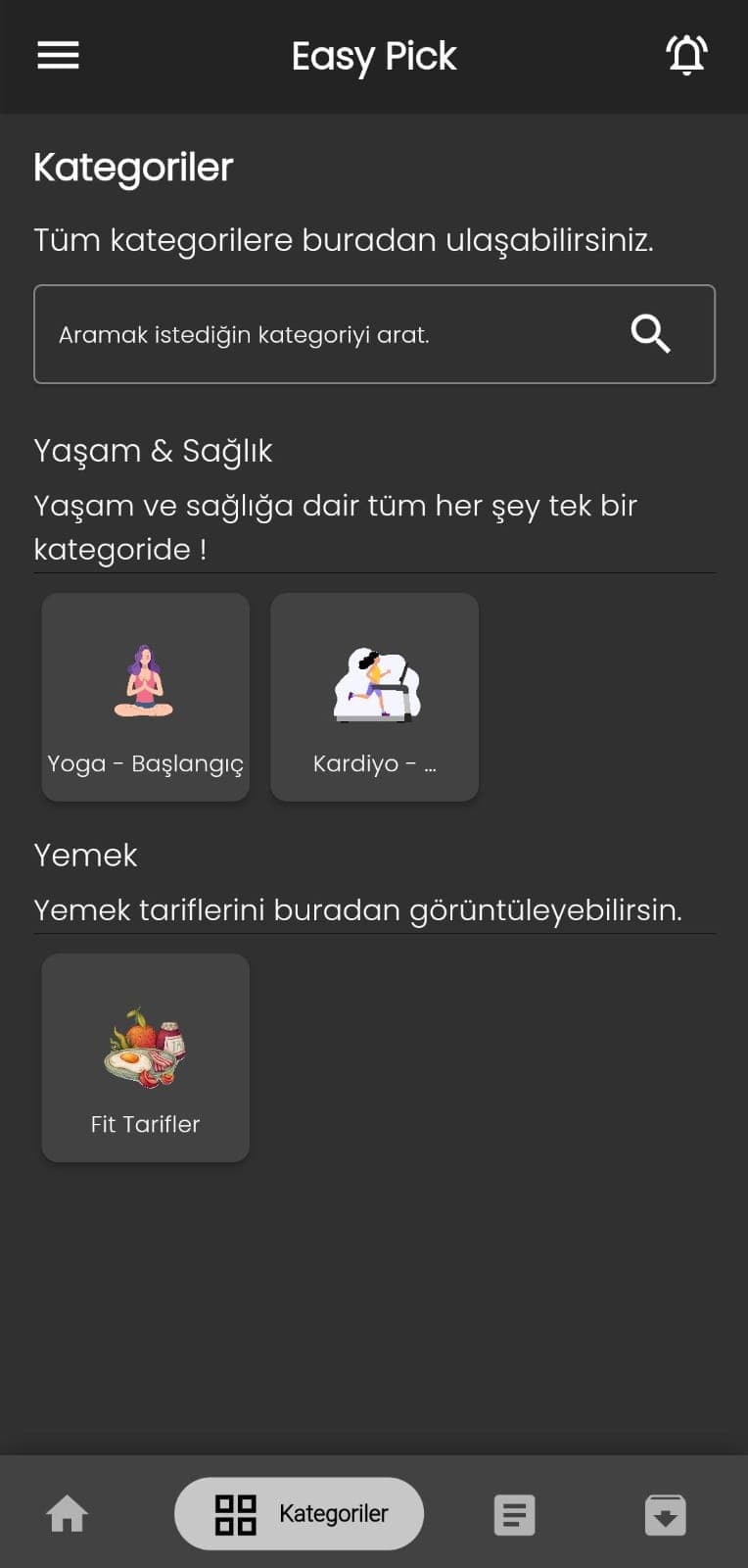 Easypick uygulama ekranı