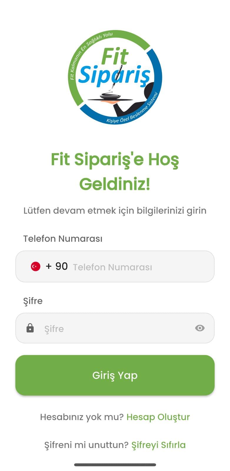 Fit Sipariş uygulama ekranı