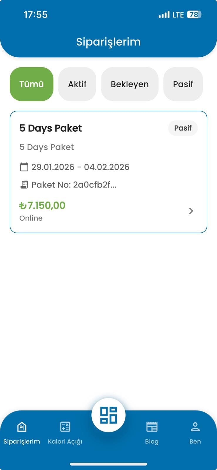 Fit Sipariş uygulama ekranı