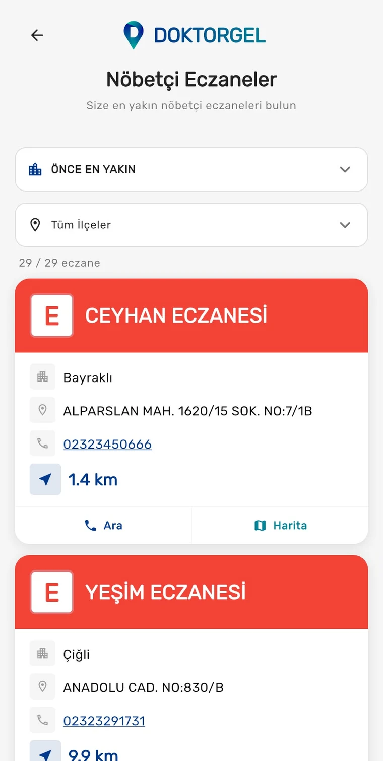 Nöbetçi eczane listesi